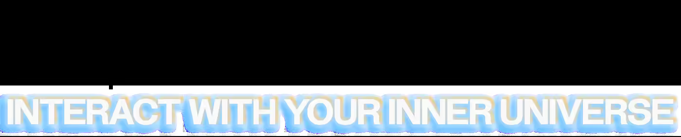 Cyan glowing small text labels INNER UNIVERSE' with white outline on black surface.